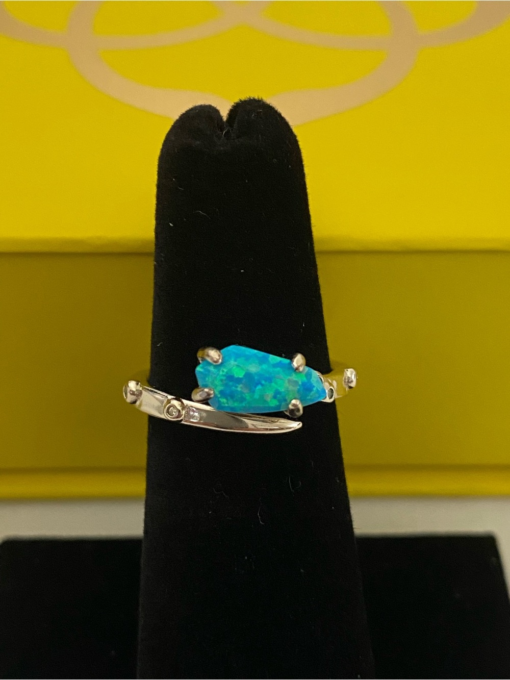 Kendra Scott Blue Opal Iridescent Stone Ring Gold Tone Adjustable Band Sz 5 NEW